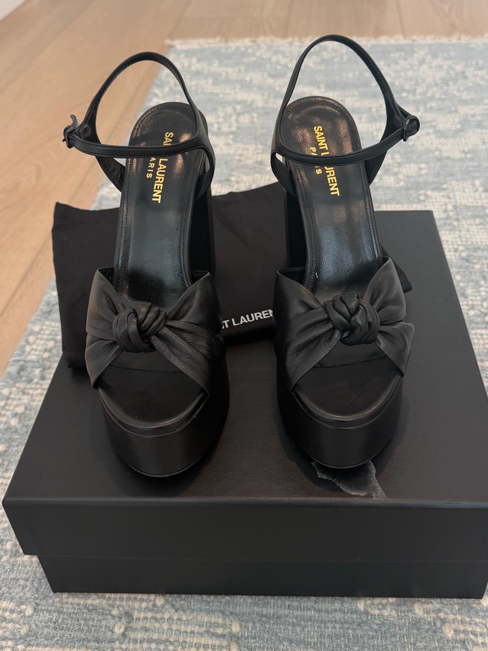 YSL Bianca Black Knotted Platform Sandals